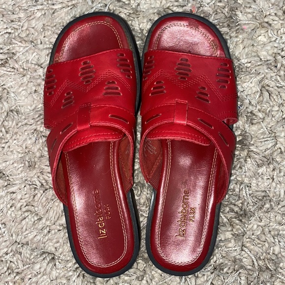 Liz Claiborne Sandals Flex red leather slip on casual beach summer comfort comfy - Picture 5 of 11